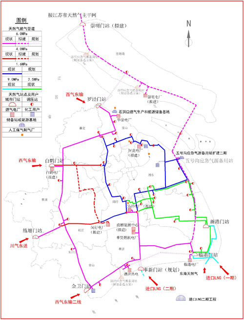 皇冠·体育市天然气主干管网和重点设施“十二五”规划示意图